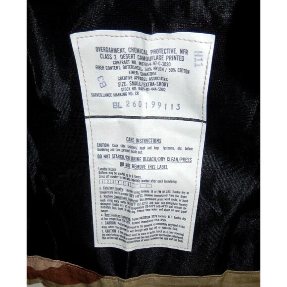 NEW - Military Chemical Protective Overgarment Jacket Desert Camo Sm-Extra Short - Picture 4 of 5